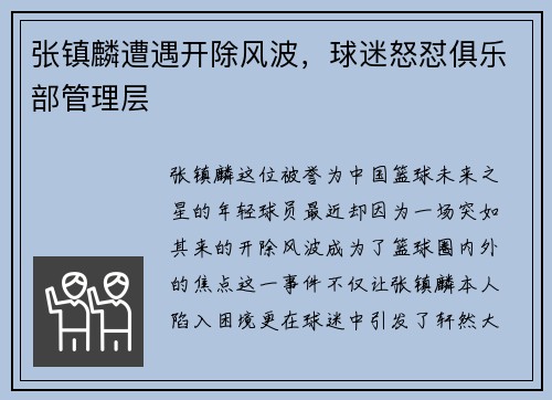 张镇麟遭遇开除风波，球迷怒怼俱乐部管理层